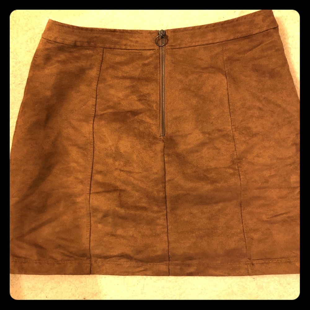 Brown suede zip up skirt